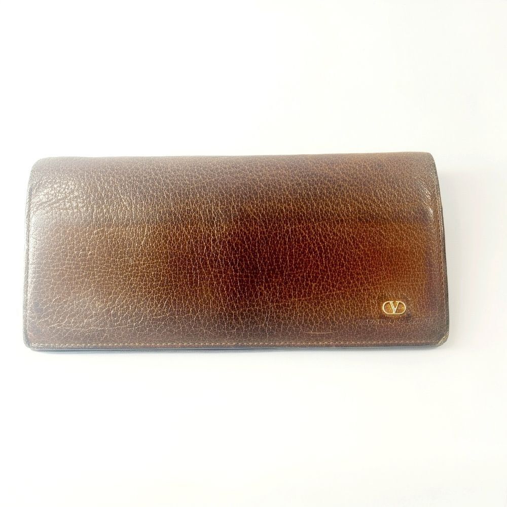 Valentino Garavani Brown Leather Continental Wallet with Gold Logo